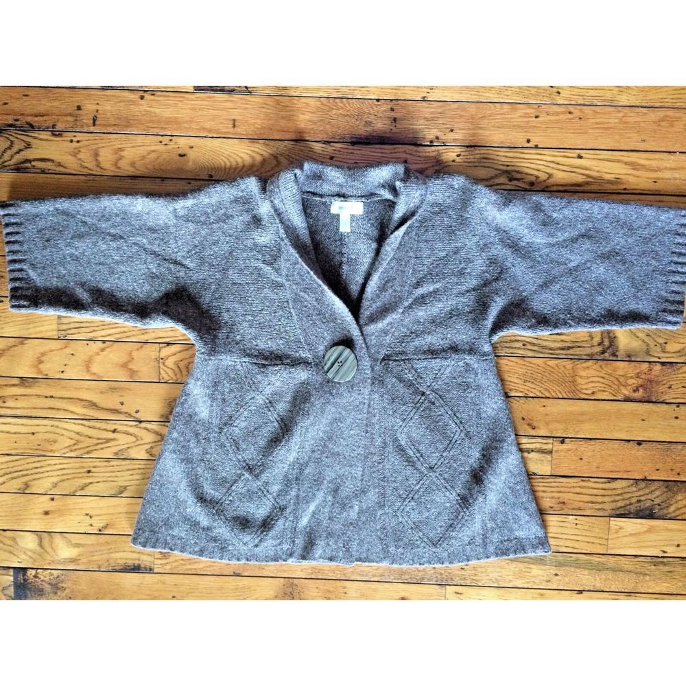 DRESSBARN WOMENS SIZE MEDIUM GRAY WOOL BLEND CARDIGAN SWEATER 3/4 SLEEVES - Picture 1 of 7